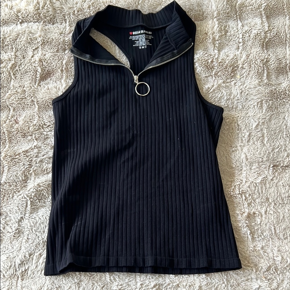 Black Ribbed Sleeveless Top
